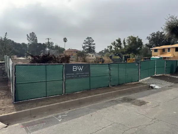 Construction site photo of the Altadena multi-unit fire rebuild on Ganesha Avenue