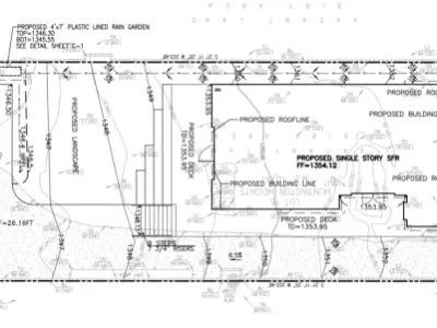 Pine Street drainage plan showing sheet flow design
