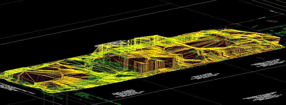 Earthwork depth plan showing fill areas for slab on grade at rear of house and ADU, with proposed grades and depth elevations