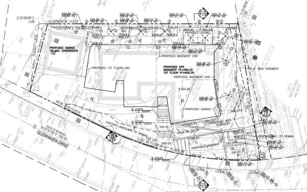 Pacific Palisades Grading Plan: 12% Slope, Basement Level, and Deep Trench Drainage